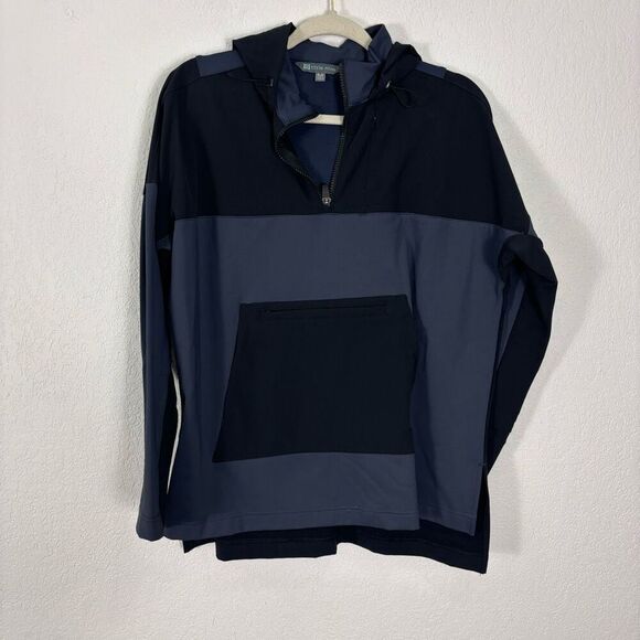 Title Nine Blue with Black Colorblock Hooded Fleece Pullover Sweatshirt Women's - Picture 1 of 11
